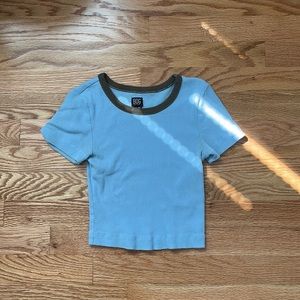 Light blue and green/ brown semi crop top